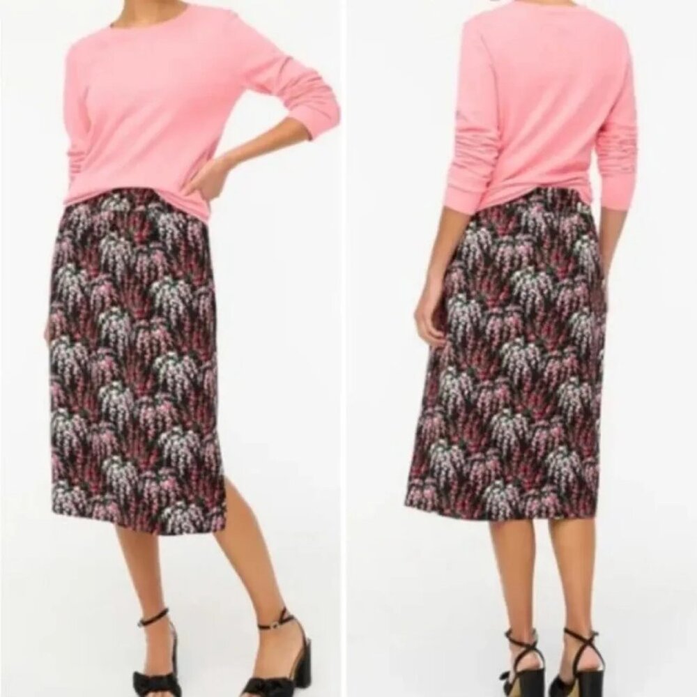 J. Crew Black Floral Pull-On Pencil Skirt Size L NWT